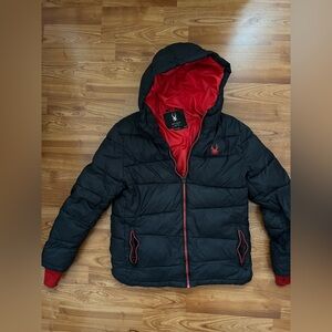 Spyder youth hooded jacket black and red size 14-16